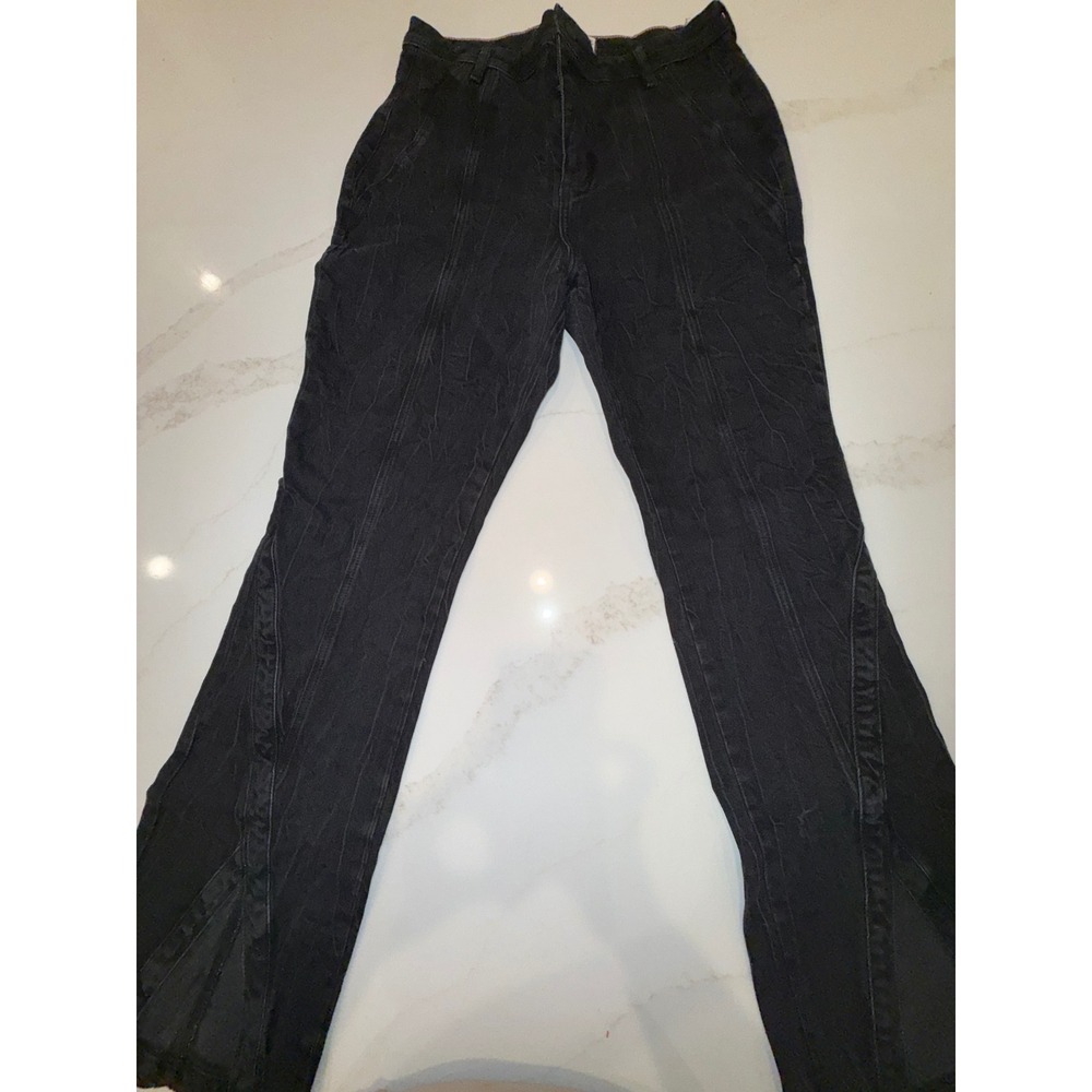 We The Free People CRVY Black High Rise Split Hem Seamed Flare Jeans 32